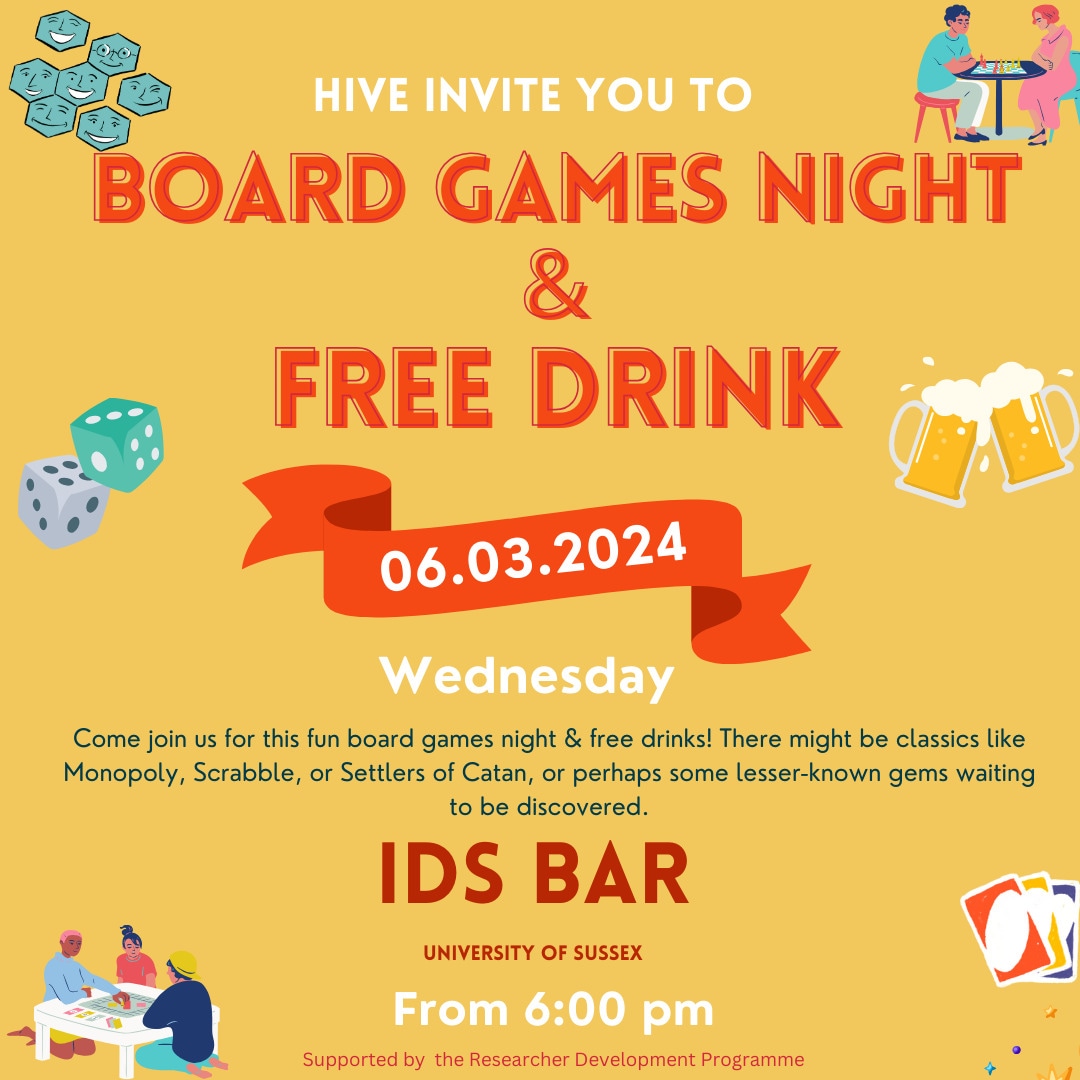 🎲 Calling all Postgraduate Researchers! 🎲 Feeling stressed from all that research? Need a break from the books? Join us for a night of fun, laughter, and friendly competition at our PGR Board Games Night! 🌟🎉. Please come on Wednesday 6th of March to IDS from 6pm!