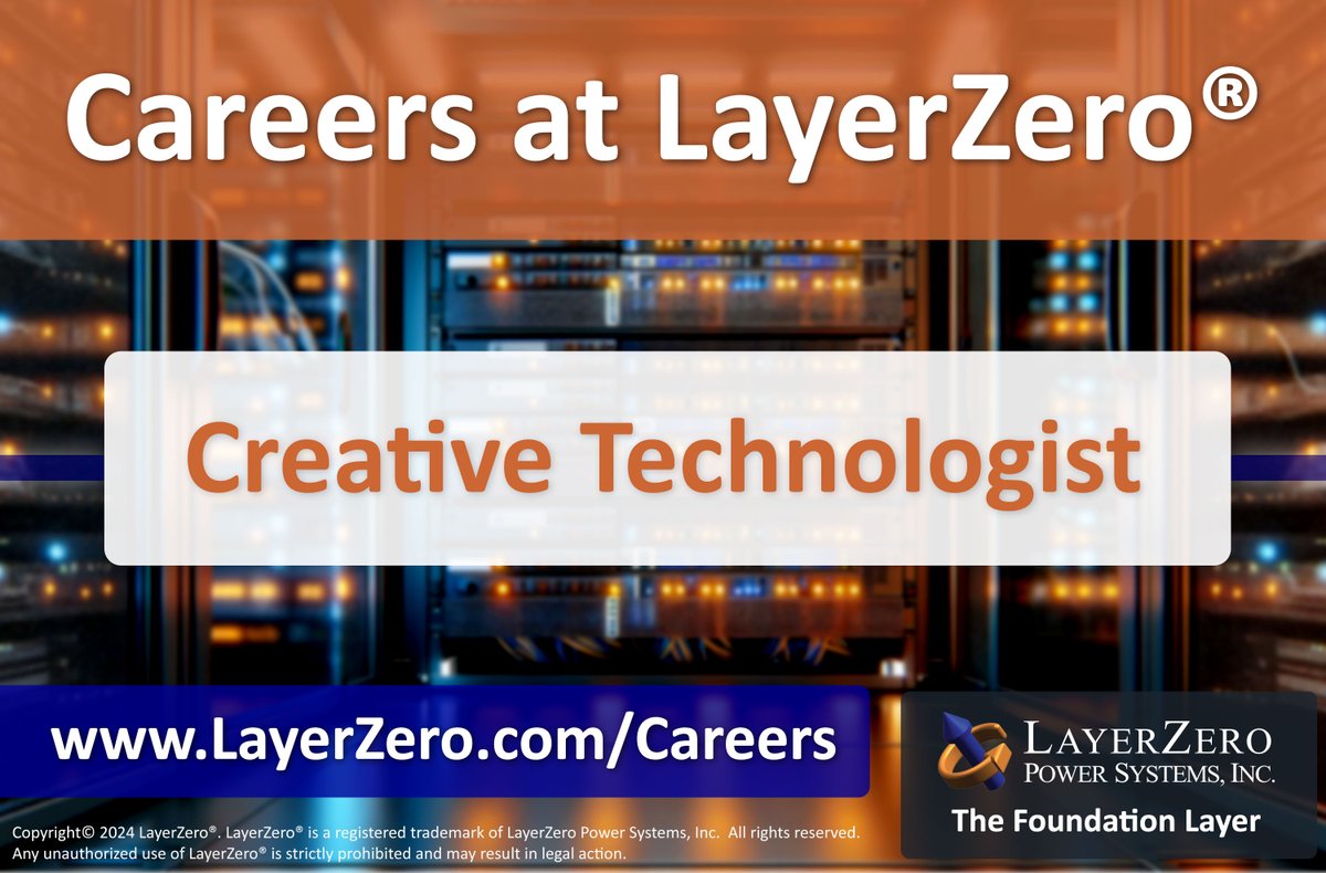 LayerZero®, one of Ohio's fastest growing companies, is seeking a Creative Technologist!  🫵

Leverage your unique blend of communication, marketing, and tech skills at @LayerZero®.  

Apply Now ➡️ linkedin.com/jobs/view/3834… 

#OhioJobs #NowHiring #LayerZero #LZPS #jobseekers