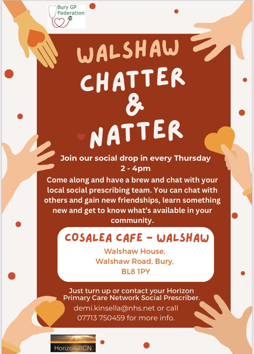 older_team's tweet image. 🗣️ Walshaw Chatter &amp;amp; Natter 🗣️

Join Demi at the social drop in, next Thursday!

📌Cosalea cafe - Walshaw
⏲️ 2 - 4pm

Drop in next week and have some fun, learn something new and make new friends!
