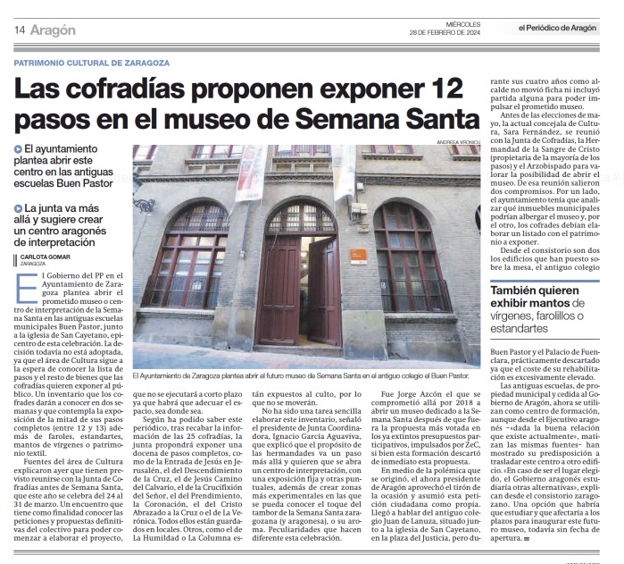 📣Rechazamos que <a href="/zaragoza_es/">AyuntamientoZaragoza</a> ceda un edificio propio para museo de Semana Santa. 
Hay fundadas razones: 
1. España es un país aconfesional. 
2. La Iglesia Católica se ha inmatriculado, apropiado, más de 100.000 bienes en las últimas décadas. 
3. La Iglesia no paga el impuesto...