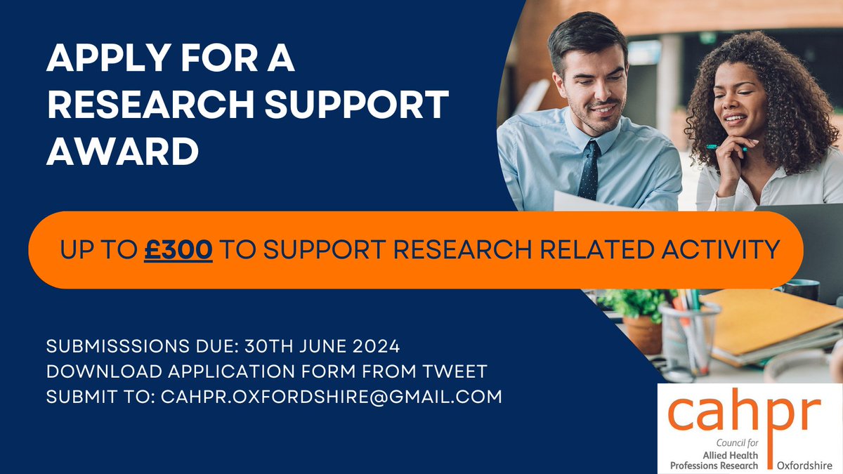 📢Attention allied health professionals!📢 Apply for our NEW research support funding! Receive up to £300 to support your research activities. 💰 Download the application and submit by 👉30th June: docs.google.com/document/d/1KV… #CAHPR #ResearchFunding