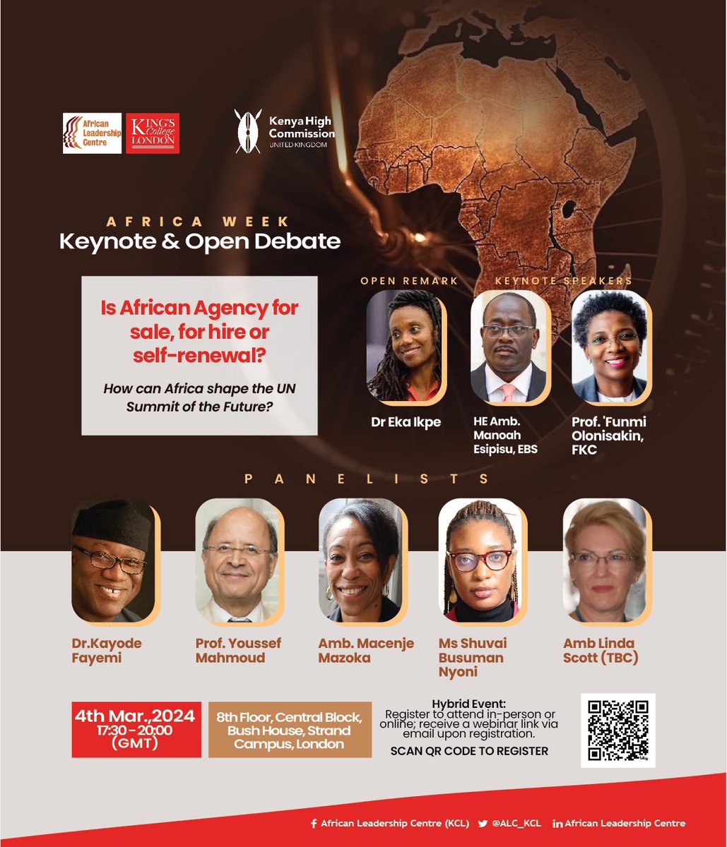 Is African Agency for sale, for hire or self-renewal? How can Africa shape the UN Summit of the Future? On March 4, I will join a panel of diplomats, academics, and practitioners at the opening event of Africa Week 2024, organised by the African Leadership Centre (@ALC_KCL) at…