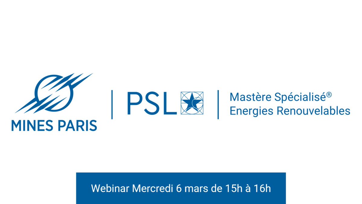 MINES Paris organise un webinaire ce mercredi 6 mars de 15h à 16h pour présenter le Mastère Spécialisé en Energies Renouvelables. Inscrivez-vous ici 👉forms.gle/ToruaNyLRjDfhr… #energiesrenouvelables #renewableenergy