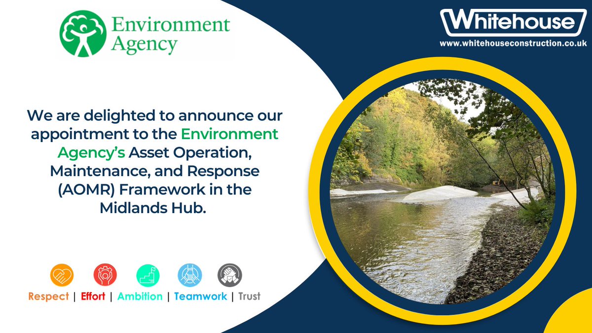 #Successful We are excited to work with @EnvAgency for the next 4 years as a Delivery Partner for the AOMR Midlands Hub! #WeAreWhitehouse #EnvironmentAgency #CivilEngineering