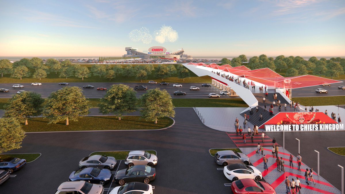 OddsShark's tweet photo. The Kansas City Chiefs have unveiled plans for a “re-imagined Arrowhead Stadium” 

• Sideline &amp; end zone clubs
• Upper concourse canopy
• Turf activation zone
• New video screens
• 3 new pedestrian bridges https://t.co/rOJjwRoNqJ
