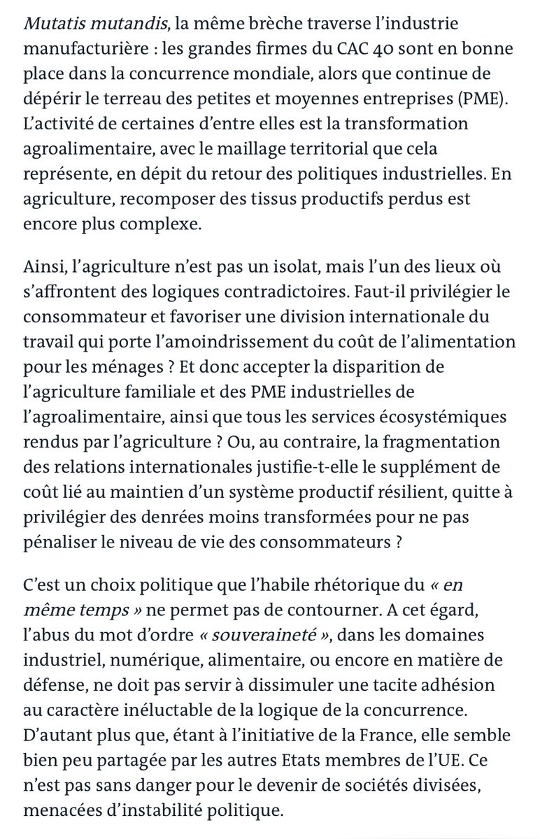 mclucal's tweet photo. Bonne tribune de Robert Boyer, @Marine_Raffray Thierry Pouch, qui font le lien entre les travailleurs de l’agriculture et ceux de l’industrie, qui souffrent de difficultés similaires causées par la concurrence internationale. Or, celle-ci est un choix politique, non inéluctable. https://t.co/4BykcYtPSo