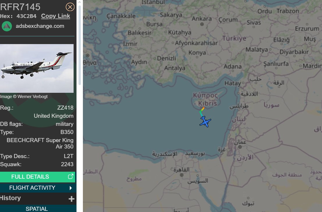 UK MIL RFR7144/5 B350 Special Ops continues to fly back and forth between Cyprus and Israel, which he's been doing for months on an almost daily basis.