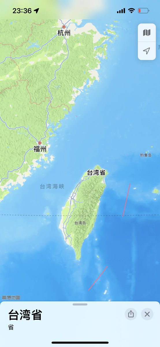 iPhone内置地图：台湾省。