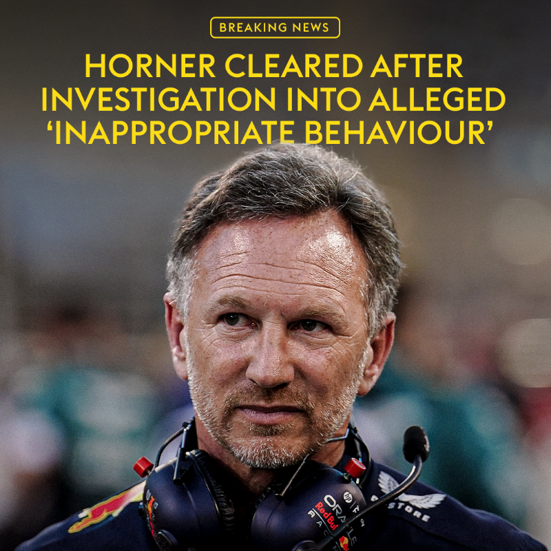 SkySportsNews's tweet photo. BREAKING: Christian Horner will continue in his role as Red Bull team principal after allegations of inappropriate behaviour made against him were dismissed following an investigation.