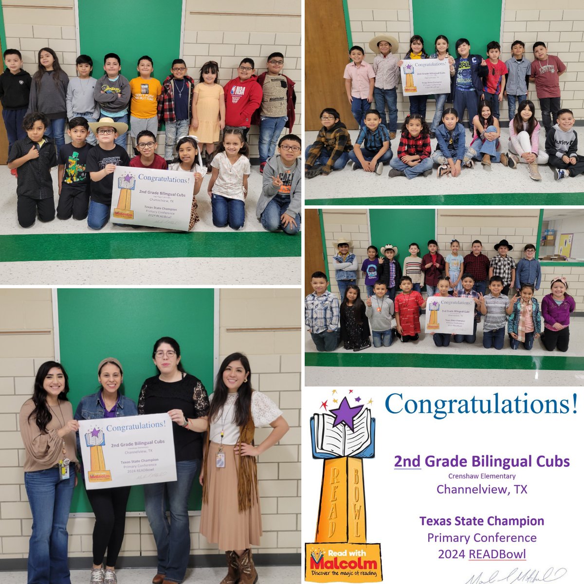 🎊👏We are thrilled to announce that our 2nd grade Bilingual @crenshawcubs, have been crowned Texas State Reading Champions. This championship came as a result of reading the most minutes per team over four weeks during READBowl 2024.