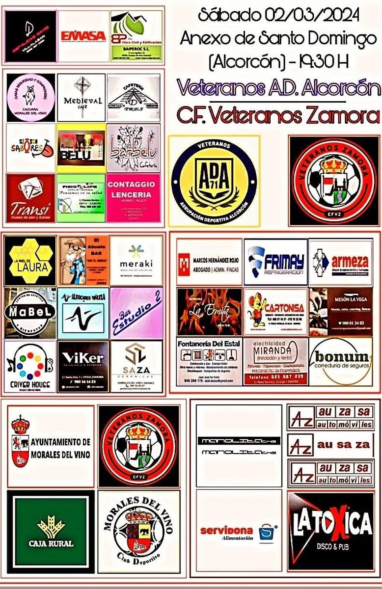 Veteranos ADAlcorcón (@advadalcorcon) on Twitter photo Este Sábado 2 de Marzo no te puedes perder el partido de veteranos <a href="/ADVADALCORCON/">Veteranos ADAlcorcón</a> contra nuestros amigos de @veteranoszamoracajarural en el anexo de Santo Domingo a las 19:30h. Ven a pasar un buen rato de fútbol veterano <a href="/Hardcorcon/">Hardcorcón</a> <a href="/AD_Alcorcon/">A.D. Alcorcón</a> Este Sábado 2 de Marzo no te puedes perder el partido de veteranos <a href="/ADVADALCORCON/">Veteranos ADAlcorcón</a> contra nuestros amigos de @veteranoszamoracajarural en el anexo de Santo Domingo a las 19:30h. Ven a pasar un buen rato de fútbol veterano <a href="/Hardcorcon/">Hardcorcón</a> <a href="/AD_Alcorcon/">A.D. Alcorcón</a>