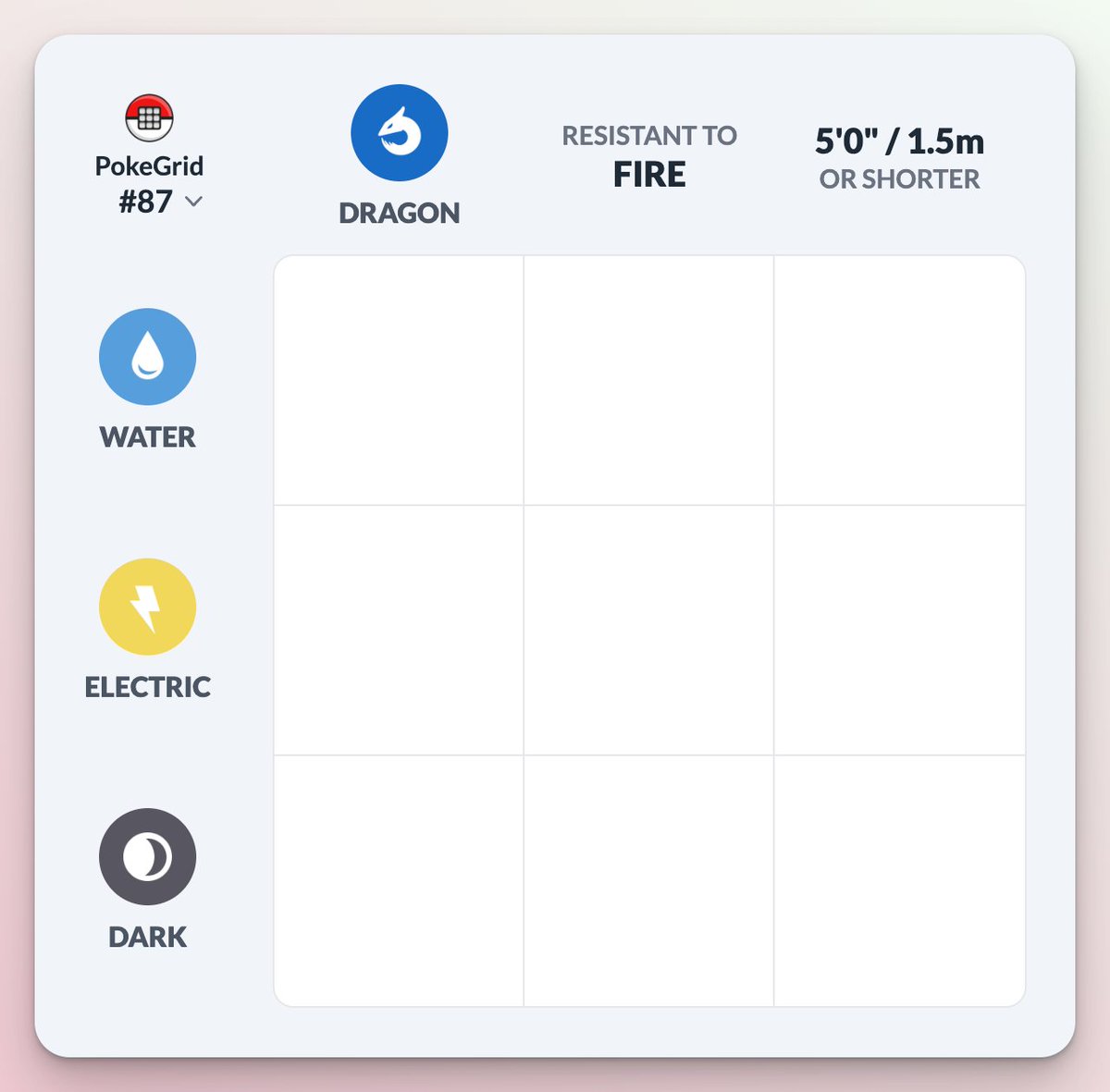 PokeGrid #87: 🐲x💧⚡🌙

Play at pokegrid.net and let us know your score 👇