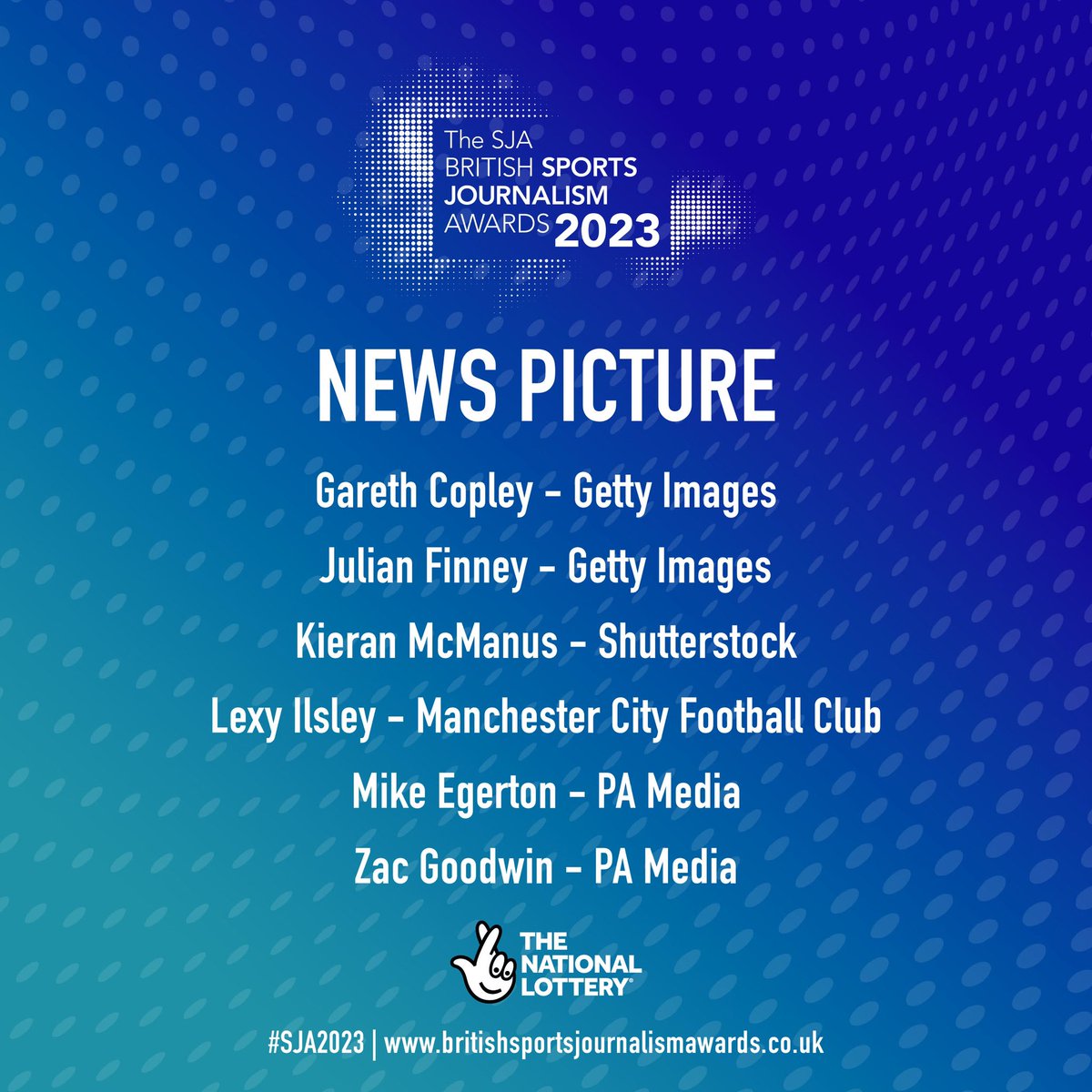 📰📸 #SJA2023 Photography Awards - News Picture shortlist Gareth Copley Julian Finney Kieran McManus (@kieranmcmanus) Lexy Ilsley Mike Egerton Zac Goodwin (@zacgoodwinRAW) More info and to see the six images 👉 sportsjournalists.co.uk/awards-news/he… 🎟️ britishsportsjournalismawards.co.uk