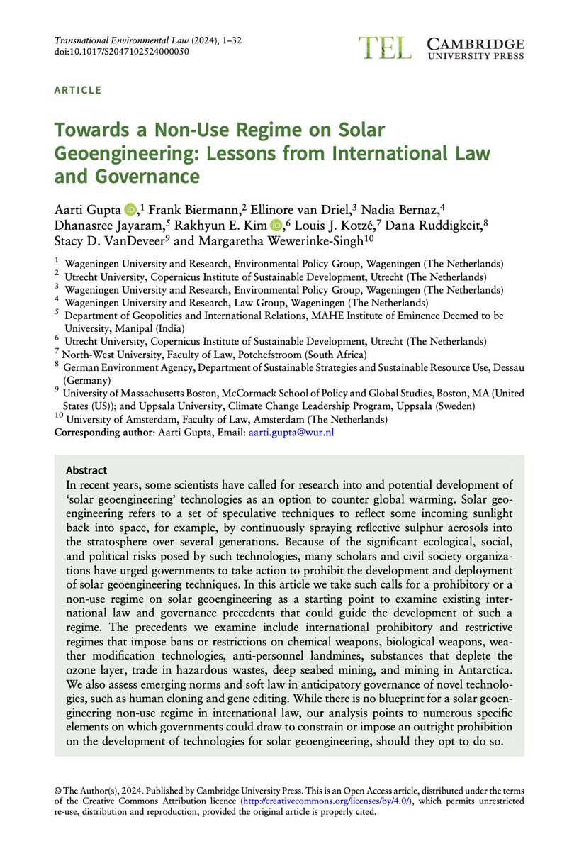 Check out this recent @TELjournal publication co-authored by @McCormackGrad, prof. @StacyDVanDeveer and several other global scholars on a regime for nonuse of #SRM. Link: doi.org/10.1017/S20471…. @karenross_peace @jpugh00 @DarrenKew @GoalPeace