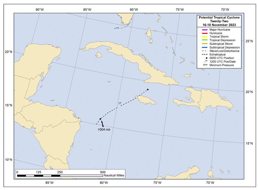 NHC_Atlantic's tweet photo. NHC has released the Tropical Cyclone Report for Potential Tropical Cyclone #Twenty_Two (November 16-18, 2023). Although it did not become a tropical cyclone, the system produced heavy rains and flooding, resulting in 24 fatalities on Hispaniola.

https://t.co/lHNcx3R79k https://t.co/rSf1HT9cPQ