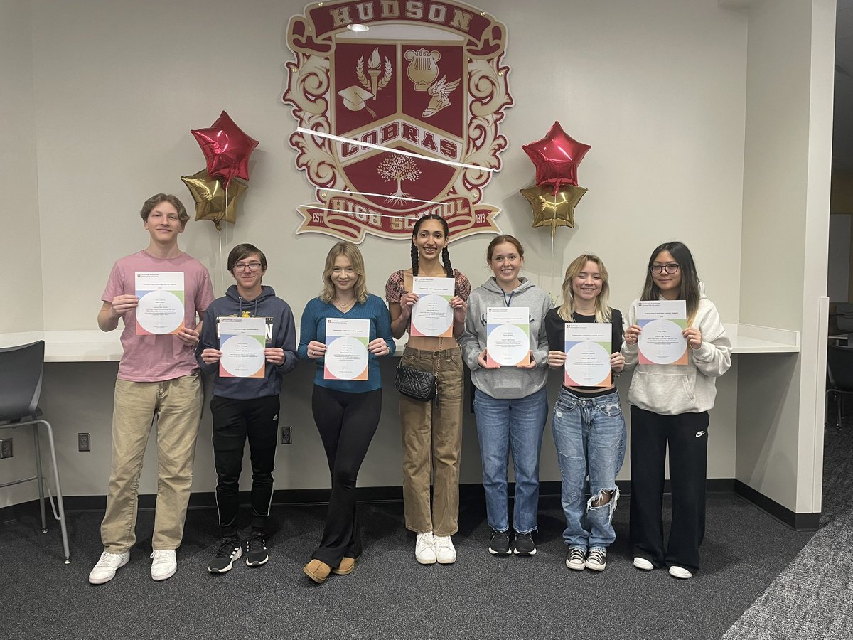 Today we celebrated these amazing students who were recognized by Cambridge as outstanding learners for taking at least 3 AICE exams and scoring no less than a C. <a href="/hhscobras/">Hudson High School</a> <a href="/CambridgeInt/">Cambridge International Education</a>