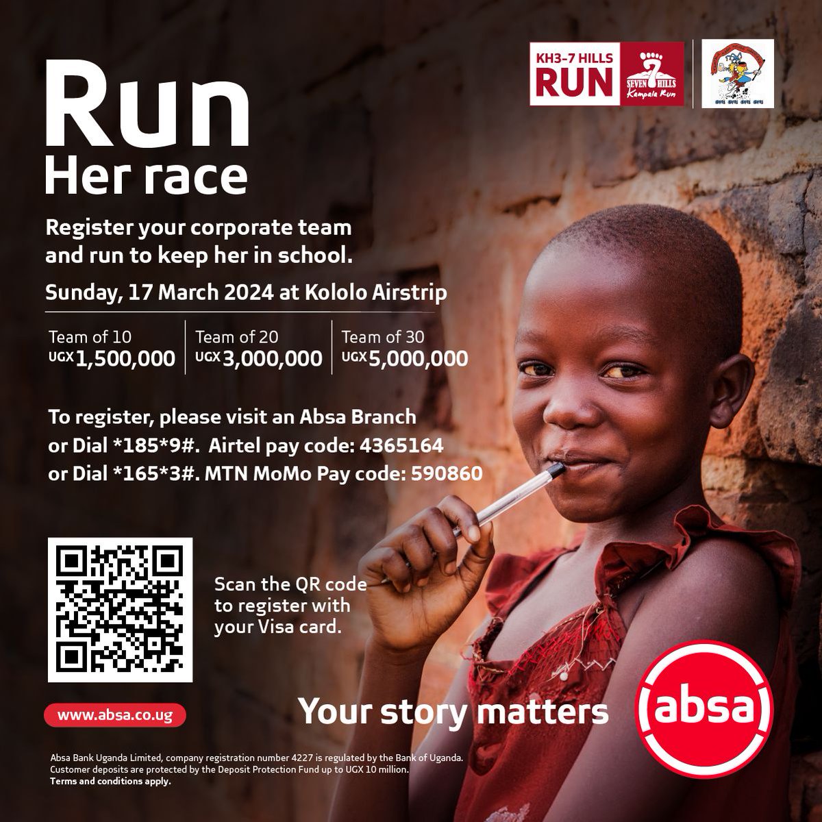 Be the change you want to see. Run her race in the second edition of the @AbsaUganda KH3-7 Hills Run.