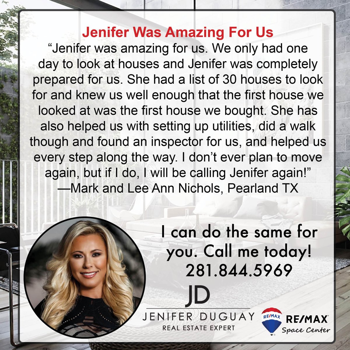 See what my clients say in their own words!
Call or text 281-844-5969 today and I can help you next!

#pearlandrealestate #houstontealestate #pearlandtx #shadowcreek #homesforsale #texashomesforsale #remaxhustle