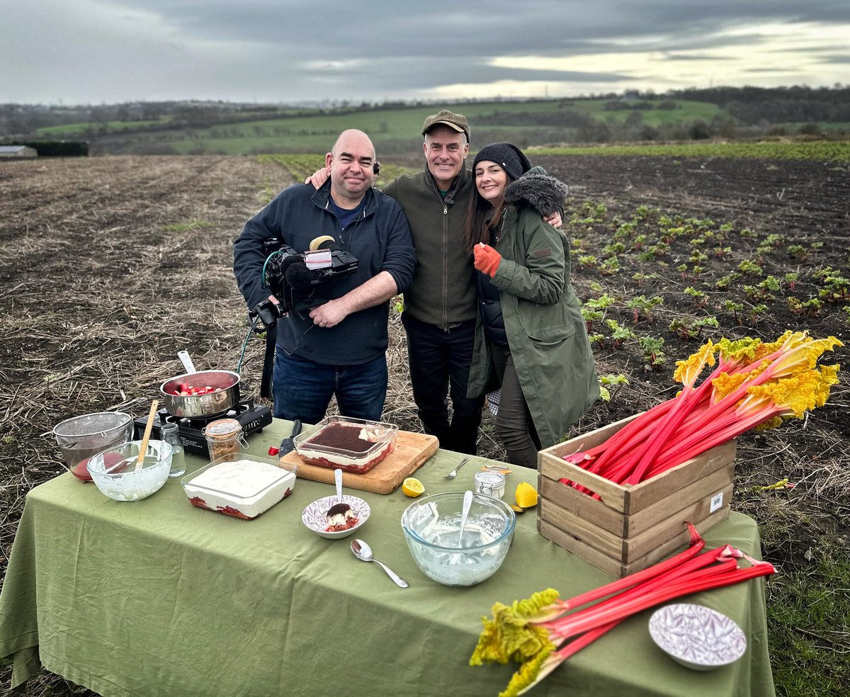 Lovely morning filming live cooking with @philvickerytv & @clairebrassano for @thismorning the Rhubarb Tiramisu was splendid