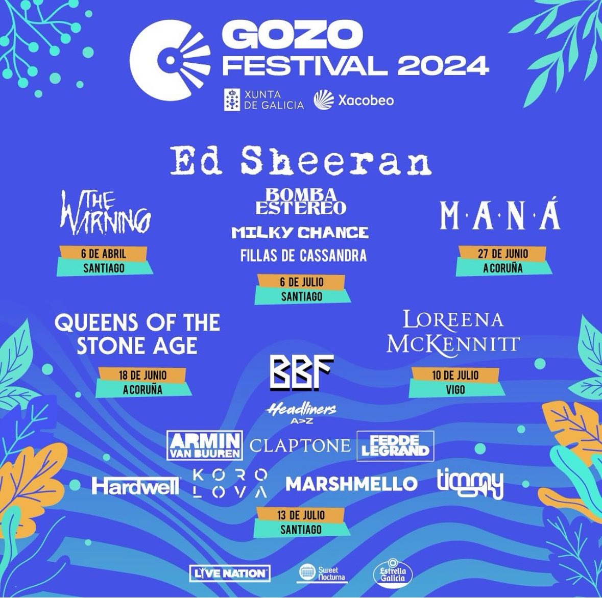 gal_concierto's tweet image. Cartelazo del @gozofest con @edsheeran @manaoficial @qotsa @TheWarningBand2 @fillasdecassmp3 @BBFfestival y mucho más, info: galiciaenconcierto.com/destacado/o-go…
