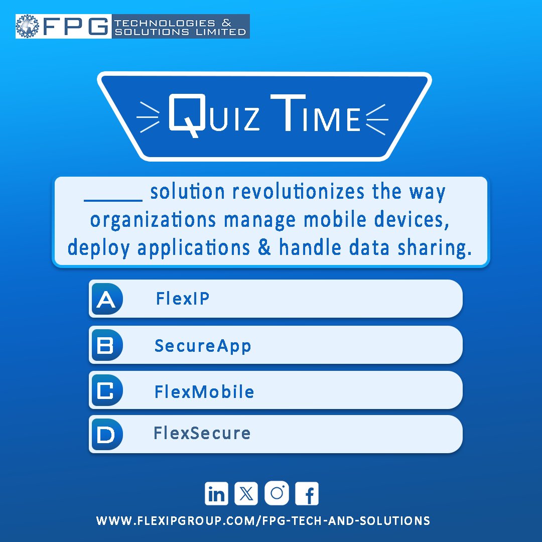 FpgTechnologies's tweet image. It’s quiz time!
How well do you know our solutions?
Comment your answers below
#quiztime #tech #techquestions #flexipgroup #fpgtechnologies
