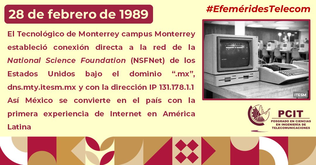ipnmcit's tweet image. #EfeméridesTelecom Si bien extraoficialmente esta primera conexión de México a #Internet como tal ocurrió el 12 de octubre de 1988, fue el 28 de febrero de 1989 que la #NSFNet reconoció formalmente este acontecimiento. 🇲🇽 🌐