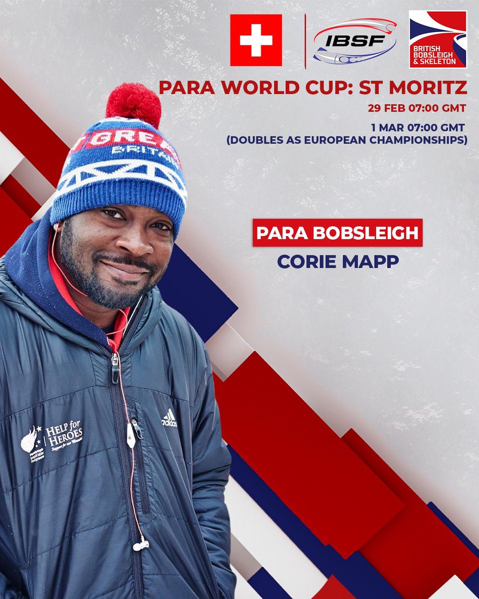 we’ve got para bobsleigh to kick off this weekend! Corie Mapp will be competing in🇨🇭on Thursday and Friday, with Friday doubling as the European Championship 👊