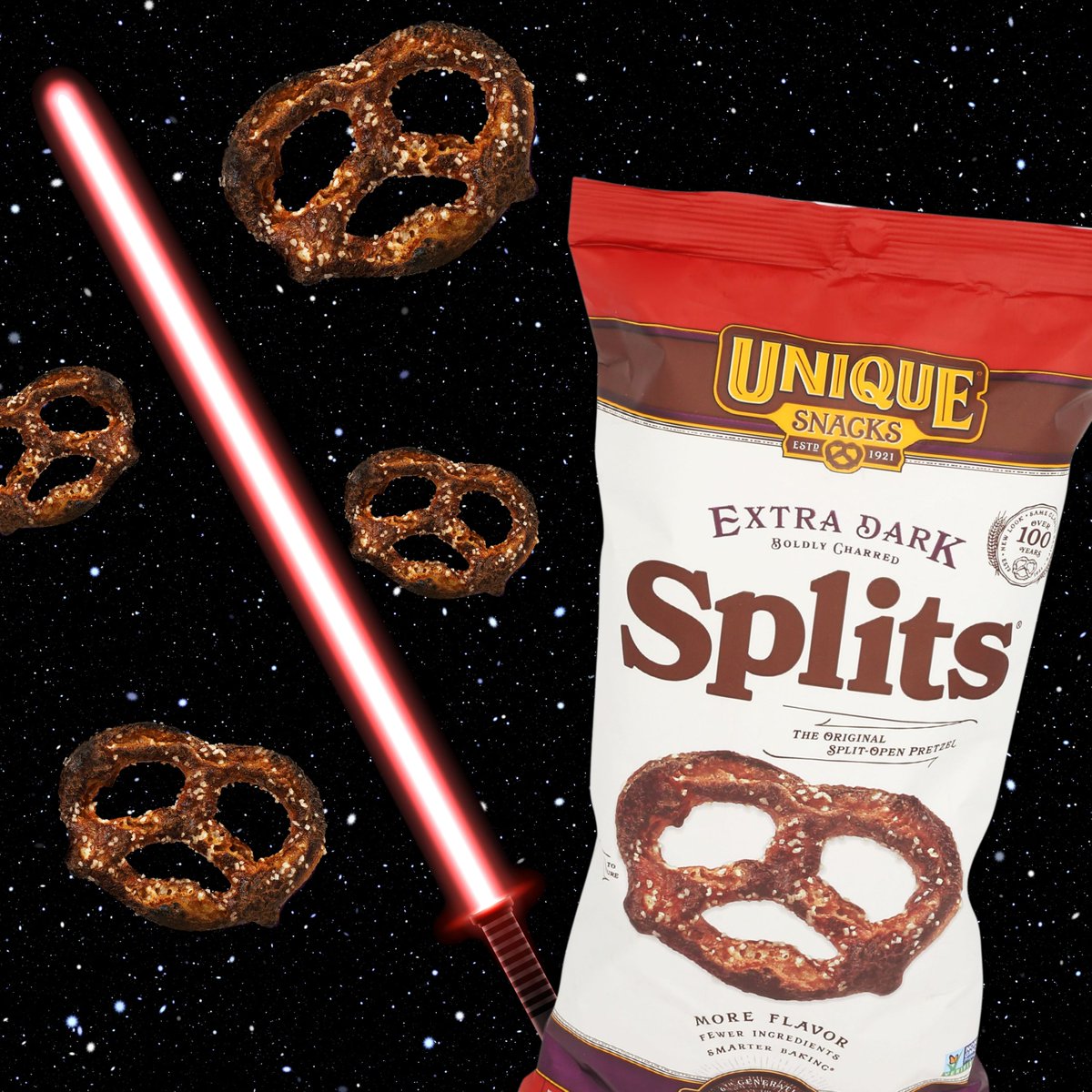With a bold charred flavor and rich taste, Extra Dark Splits are perhaps our most polarizing snack! Are you a fan of the dark side? 🌌🥨

#UniqueSnacks #GetUnique #pretzels #snacks
