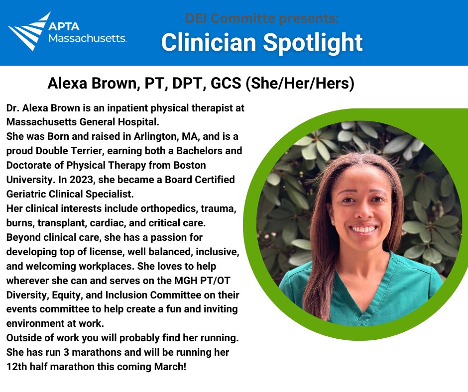 Alexa is a driven and motivated therapist who is focused on creating positive
environments for all in and outside of work.  Celebrating Black History Month.  #APTAMAProud