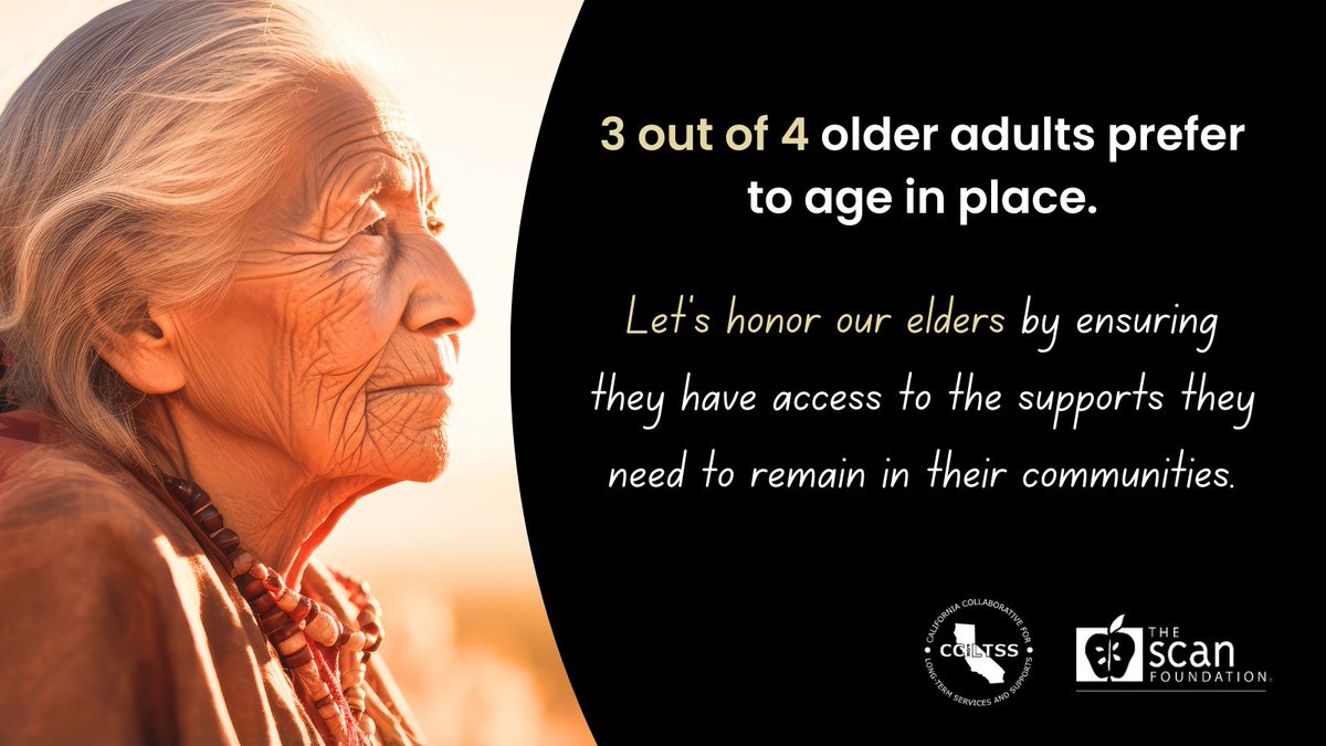 Most #olderadults prefer to age in place. Let’s honor our elders by ensuring they have access to the supports they need to do so. Join <a href="/CACollabLTSS/">CACollabLTSS</a> and <a href="/TheSCANFndtn/">The SCAN Foundation</a> TODAY at 10:30 am PT to lean about LTSS challenges and opportunities. bit.ly/LTSSLegBrief