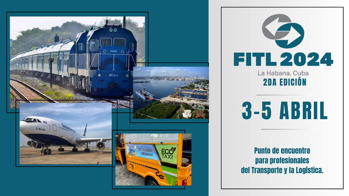 Creando alianzas por el desarrollo y la sostenibilidad del Transporte #FITL2024.
Principales temáticas:
Movilidad sostenible de pasajeros y cargas
Modernización del transporte y las infraestructuras
Uso de energías renovables
Eficiencia de las cadenas de suministro y la logística