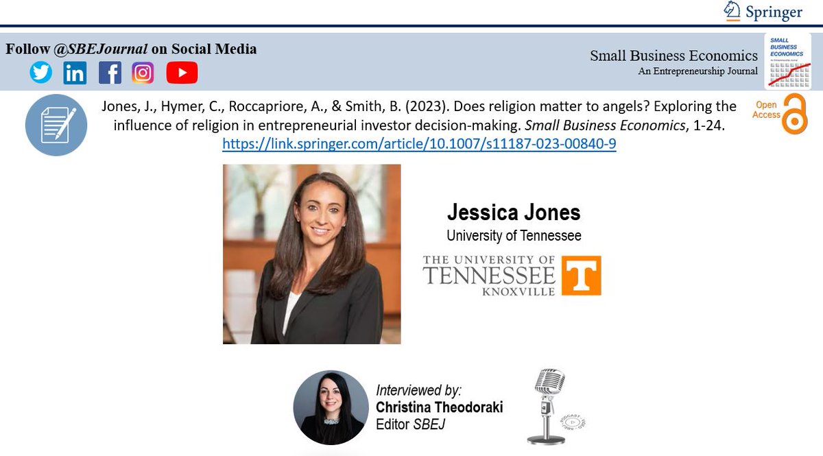 📢 Jessica Jones provides insights on religion in entrepreneurial investor decision-making❕ 🚀

📽️ Watch the video [23:06 min] lnkd.in/e6k3b7pq

👉Read the Article [Download in Open Access] 📄 lnkd.in/erTaxmNn