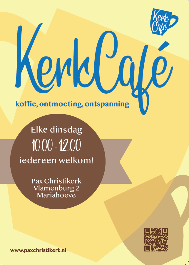 Vanaf komende week is ons KerkCafé elke dinsdag van 10.00 -12.00 open: (gratis) koffie, ontmoeting met buurtbewoners, een spelletje, iets creatief, een gesprek. Van harte welkom!!