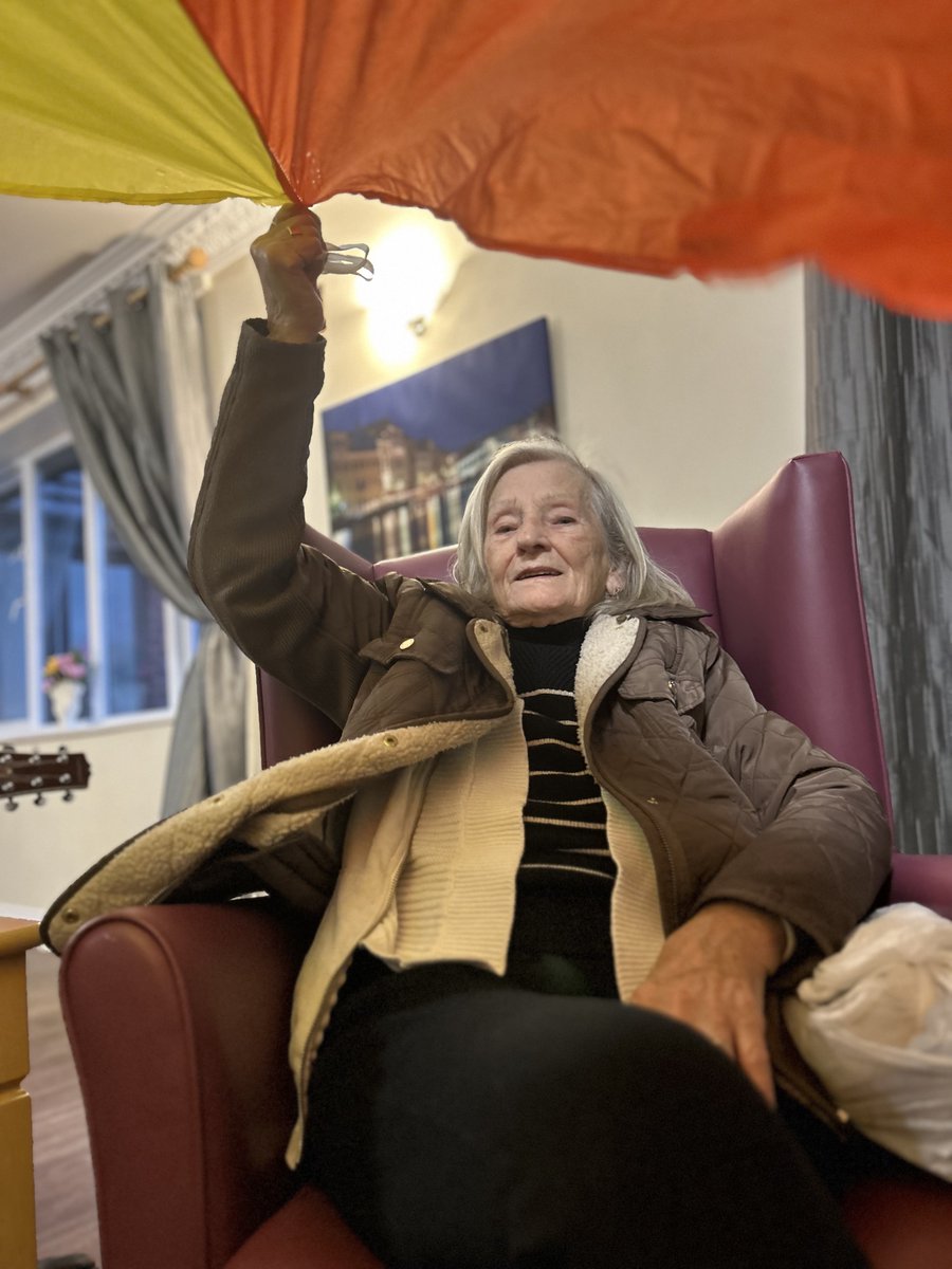 HighgateCare's tweet photo. 🎶✨ Sensory activities bring joy &amp; calm to our residents at The Grange in #Darlington! 🌈 Today, we're thrilled to share snapshots of their happiness as they engage with a ball &amp; parachute. Let's keep embracing sensory experiences for enhanced well-being! #kindnessiskey 🌼🌟 https://t.co/vqAnN5ARww