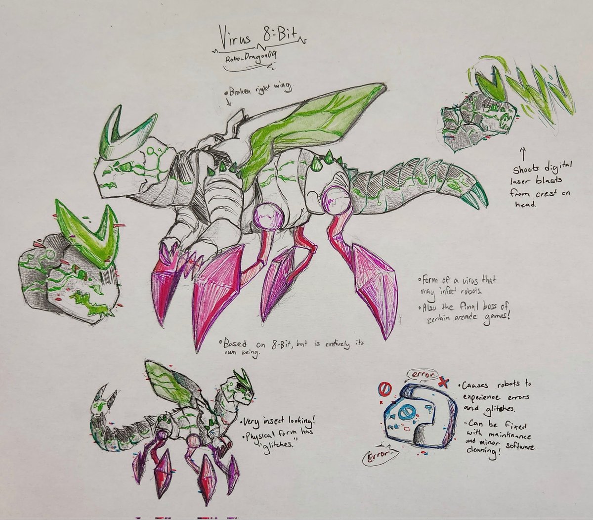 Robo_Dragon09's tweet photo. Virus 8-Bit dragon - the digital scourge. 
Virus in my AU is quite literally a virus, making its way into robots to cause glitches and errors. 
(More info in replies!🧵)
-
#BrawlStarsDragonAU #BSdragonAU #BrawlStars8Bit #Virus8Bit https://t.co/4D3U6HkVdS
