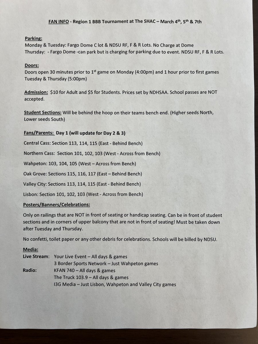 Information for <a href="/NCBOYSBBALL1/">NCBOYSBBALL</a> Regional Tournament starting Monday,
March 4th.