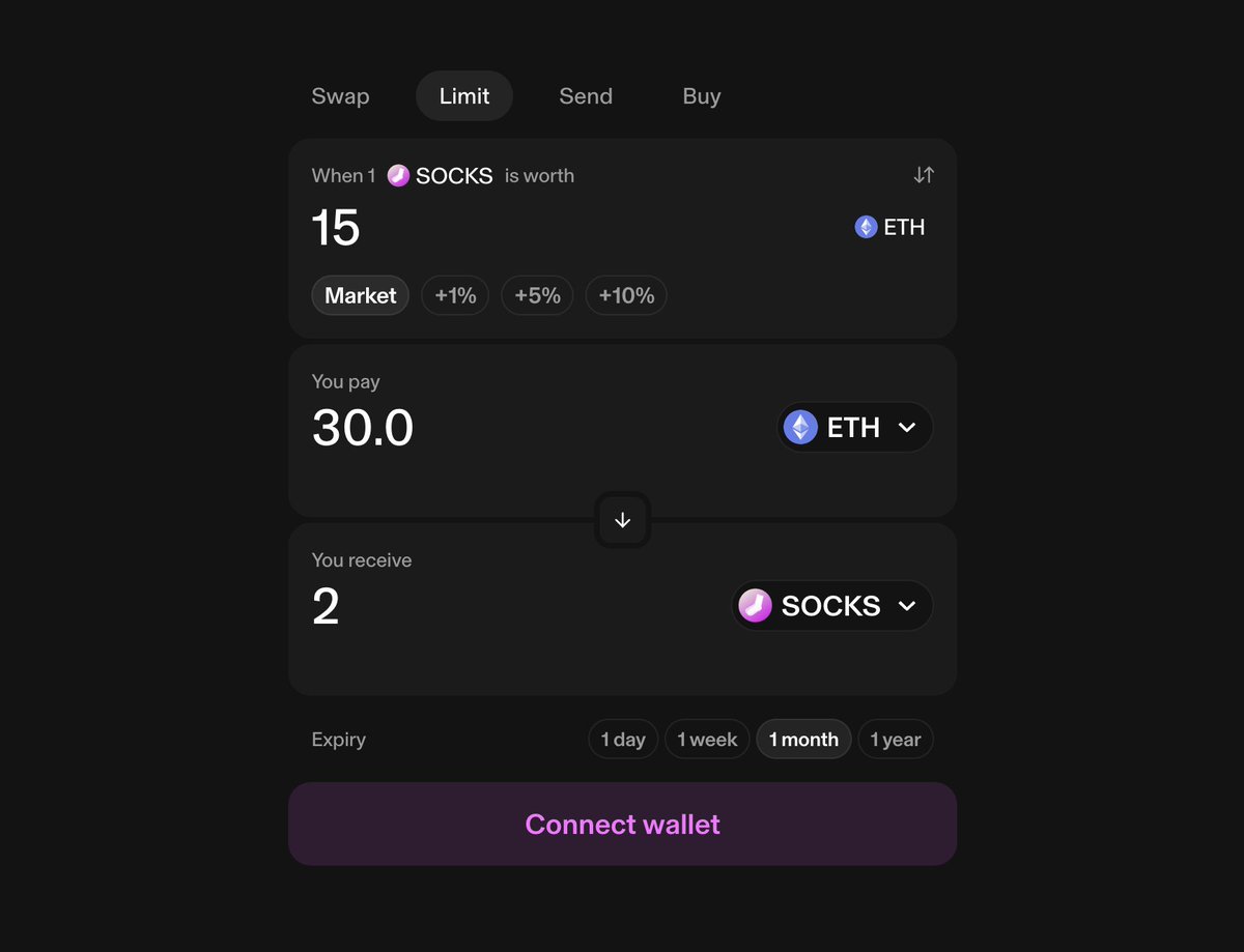 Limits are now available between any two tokens in the @Uniswap web app No  need to be online all the time, you can now touch grass and your uniswap  trades will still