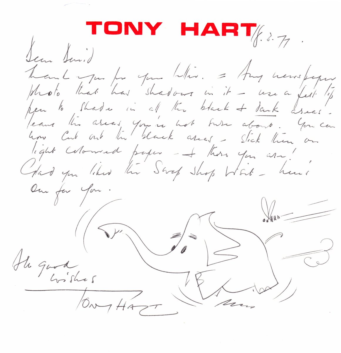 RevWhoGuest's tweet photo. Noting the 60th birthday of Vision On on March 6th I found a letter I received from Tony Hart back in March 1977 in response to a query about one of the artworks he did in the programme!
@BBCOne #VisionOn #BBC #TonyHart https://t.co/9emW0kBsJG