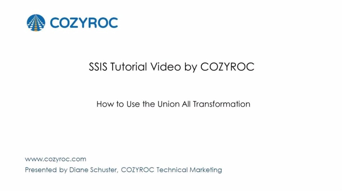 CozyRoc's tweet image. How to Use the Union All Transformation youtube.com/watch?v=LaVpJu…
SSIS tutorial video by COZYROC  #LearnSSIS #SSIS #SSIStutorials #COZYRC