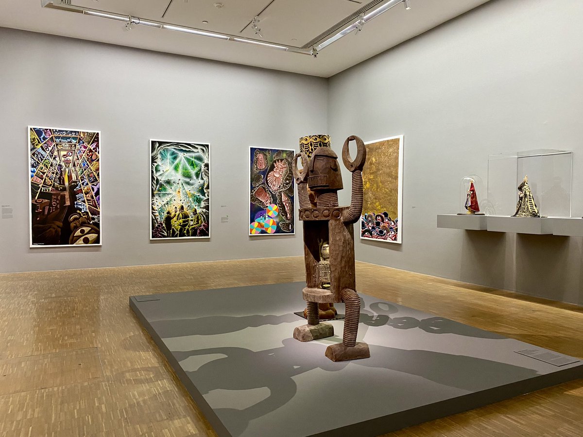 Guiguiii94's tweet photo. Ouverture au @CentrePompidou de l’intéressante #ExpoHervéDiRosa, sorte de mini rétrospective de l’artiste sétois (1959-) en 3 salles.

Quatre toiles de ses débuts puis diff. étapes de son tour du monde des pratiques artisanales/artistiques, fidèle à sa notion d’arts modestes. https://t.co/iz8CHsRISz