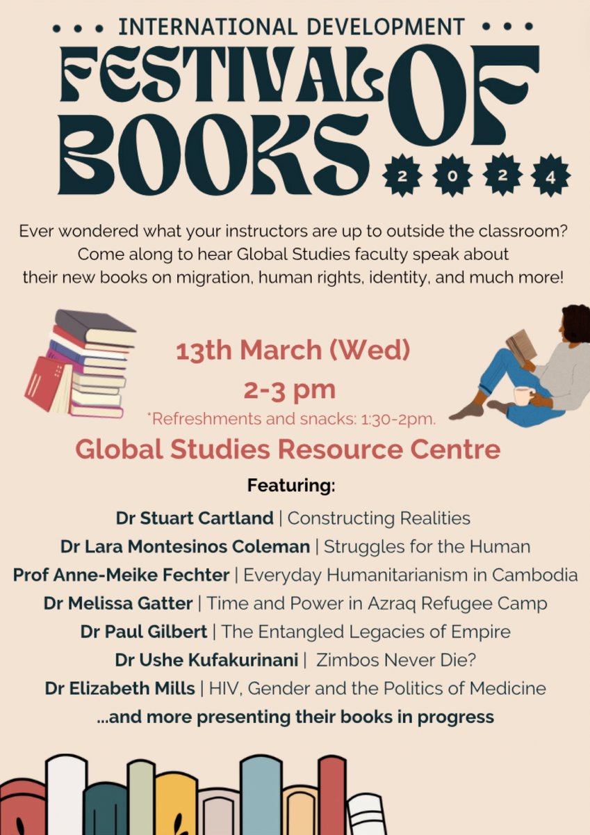 📚Sussex DevSoc and International
Development are inviting you to a festival of books!

Come hear from ID academics and get inspired.

🗓Wed 13 March 2-3pm
📍Global Studies Resource Centre, Arts C

Refreshments provided! 🍰
#books #booklover #bookworm