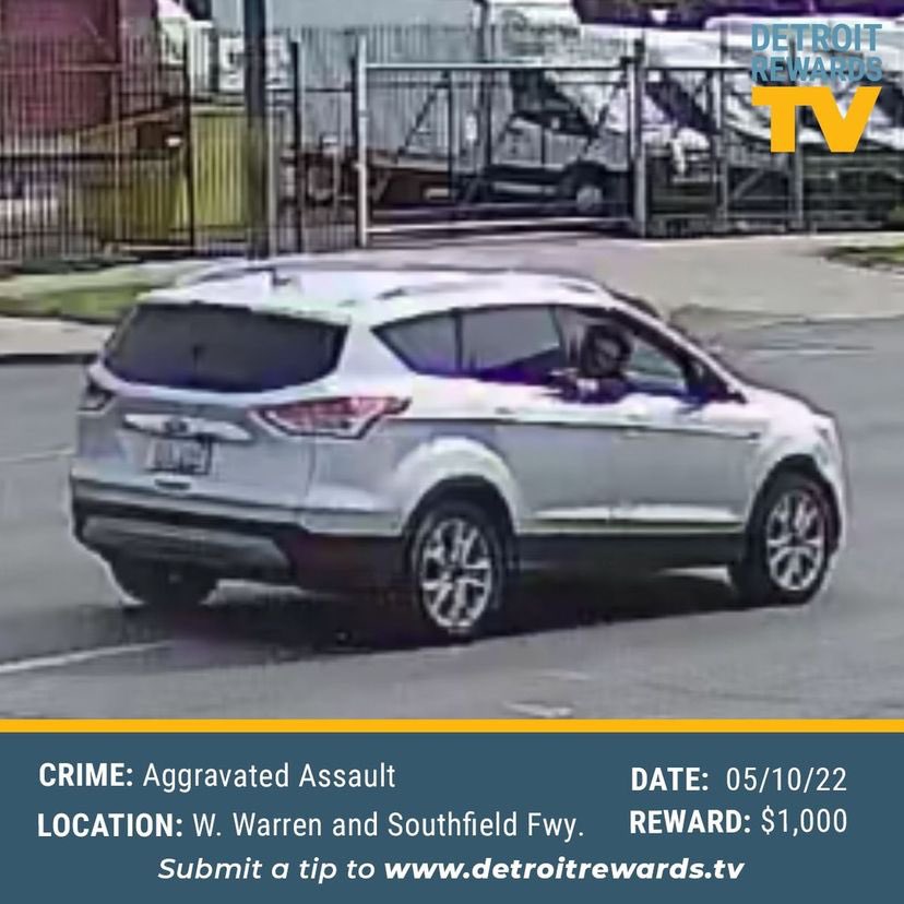 💵$1,000 REWARD💵
AGGRAVATED ASSAULT
WHEN: 05/10/22
WHERE: W. Warren and Southfield Fwy.

Two suspects in a newer model silver Ford Escape had a verbal altercation with a 22-year-old male victim in a gray Dodge Durango at a red light.
#DetroitRewardsTV