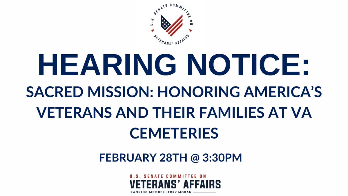 TUNE IN: The Senate VA Committee is holding a hearing on maintaining veteran cemeteries to make certain VA continues its mission of memorializing veterans and honoring their service. Watch live here: veterans.senate.gov