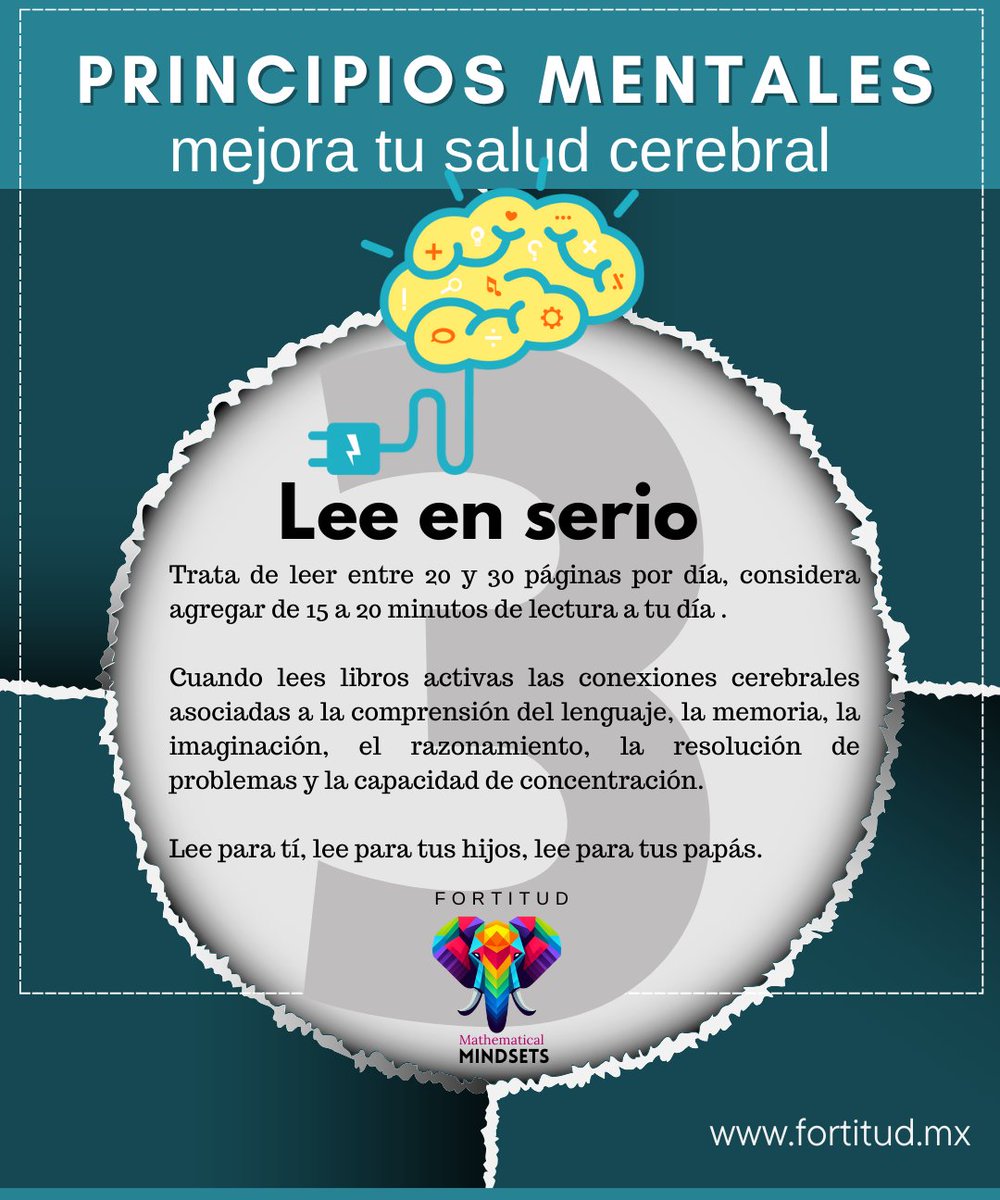 Lee, tu cerebro lo agradecerá siempre .

15 minutos de lectura diaria activan todas las áreas del cerebro asociadas con la comprensión del lenguaje, la memoria

Hazlo para ti, lee con tus padres, lee con tus hijos.

fortitud.mx
#MentalidadDeCrecimiento #SaludMental