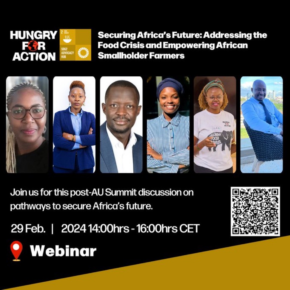 Join me in tomorrow’s webinar on the outcomes of the #AUsummit and urgent actions that need to be taken in addressing the food crisis in Africa and the challenges that come with it.

Sign up 👉🏾bit.ly/3SW61j6

#HungryForAction