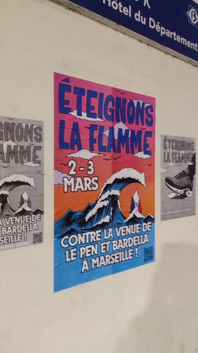 Collage dans Marseille en vu du week-end antiraciste et antifasciste le 2 et 3 mars contre la venue du FN/RN 🔥💥