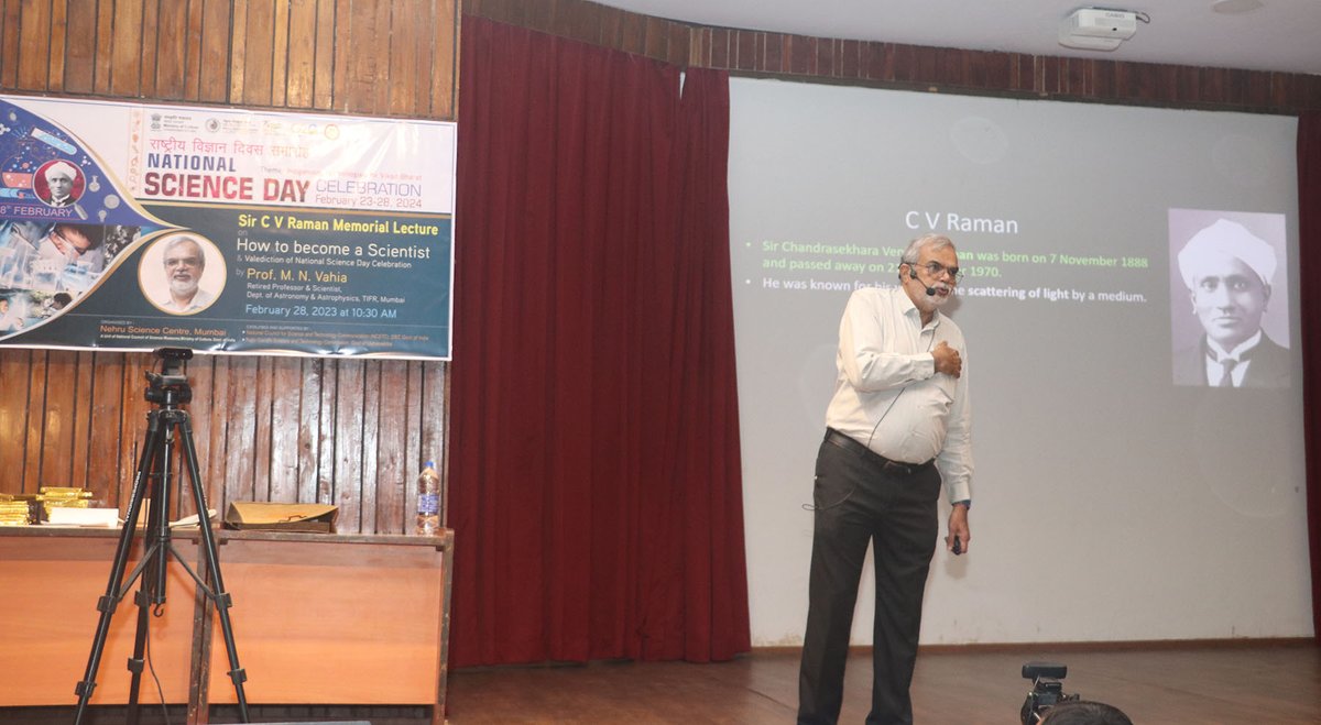ncsmgoi's tweet image. Glimpses of #NationalScienceDay Celebration at @NSCMumbai, a unit of @ncsmgoi, @MinOfCultureGoI, on February 28,2024.

A #PopularScienceLecture was delivered by Professor M. N. Vahia, Retired Scientist, @TIFRScience.

#CVRaman #BetiBachaoBetiPadhao #Mumbai #Maharashtra @PIBMumbai