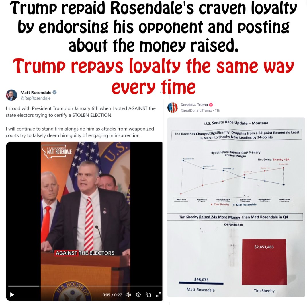 Disgusting Rosendale dropped out of the MT Senate race after the sham Christian allegedly impregnated his 20-year-old aid.
He also opposes abortion without exception. 
@RepRosendale 
#GOPTraitorsToAmerica