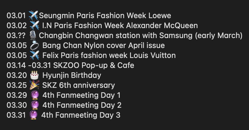 Stray Kids schedule for March🫶🏻