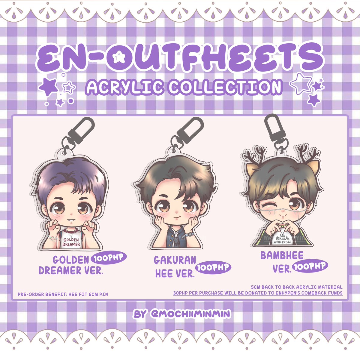 ೀ . . . En-Outfits Collection . . ✦   

𓏔 HEESEUNG ACRYLIC KEYRING
𓏔 📅 02/28 - 03/15
𓏔 DOO / DOP : 03/15
𓏔 ₱30 per purchase will be donated for Enha's CB funds

ღ. . . FORM : cognitoforms.com/Yue/HEEFITSCOL…

RT event : 2 winners of Hee Keyring